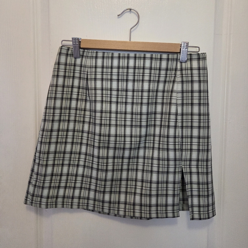 Princess Polly Green and White A-Line Mini Skirt with Slit